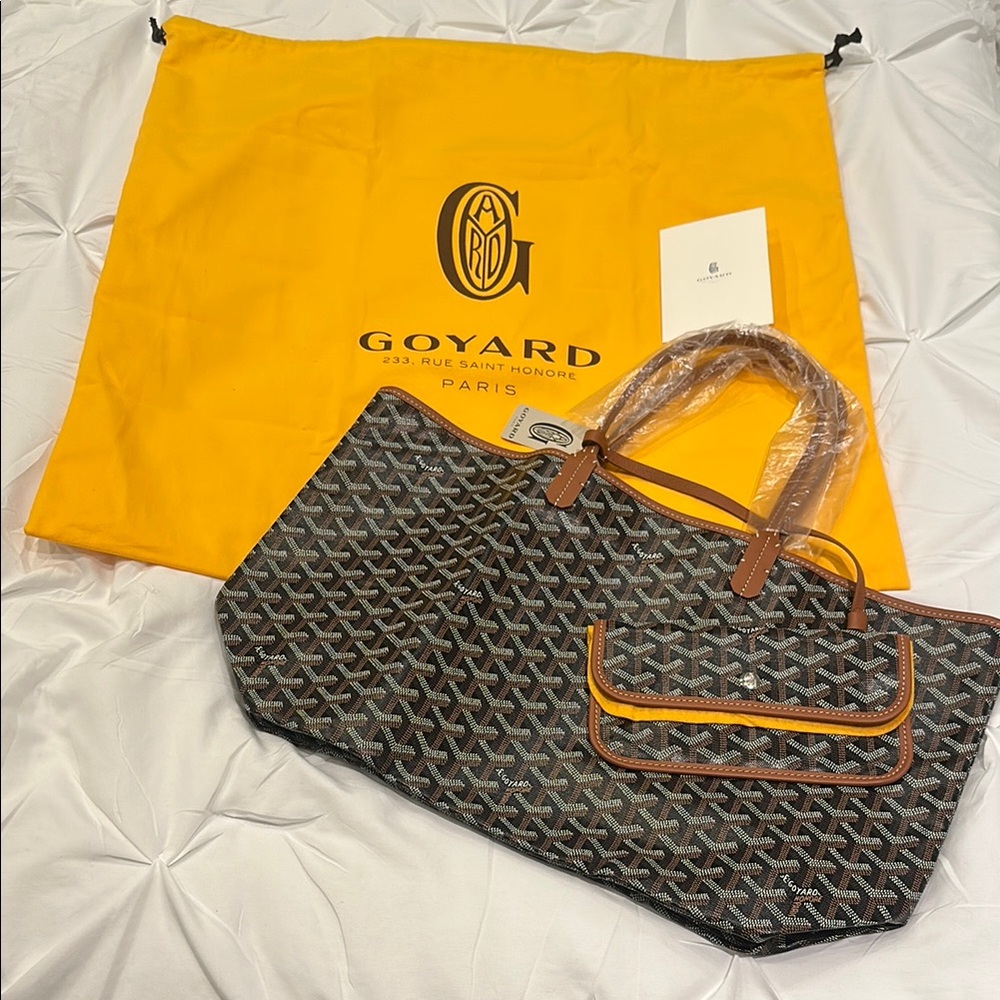 BNWT Authentic Goyard Saint Louis PM Black and Tan Tote Bag Full Set w receipt